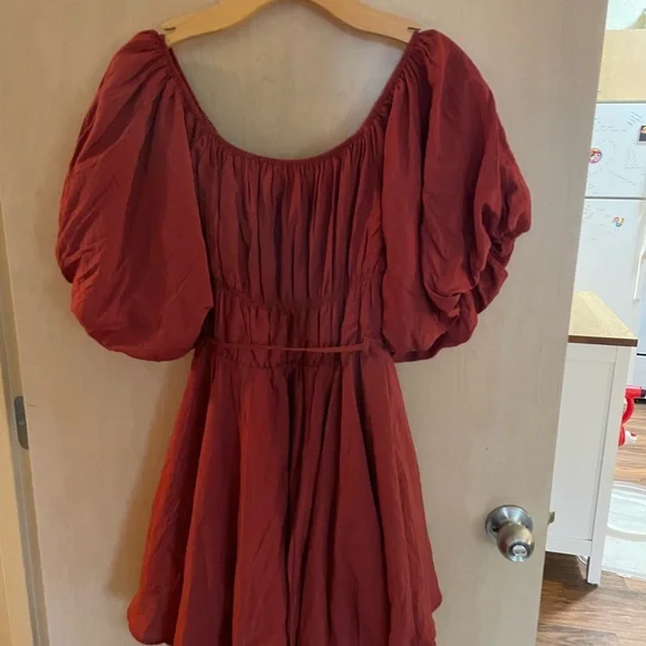 Altar’d State Burnt Red Puff Sleeve Dress - Picture 2 of 7
